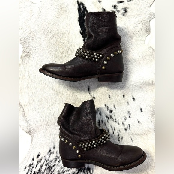 Ash Women’s Venice Studded Brown Moto Leather Boot Size 37  6 US - Picture 2 of 10